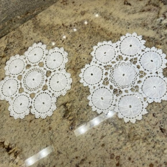 Source Unknown Other - Two Handmade Antique Doilies - White - Vintage